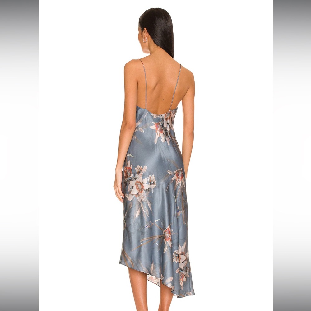 All Saints Slate Blue Floral Twist-Front Slip Midi Dress - Picture 2 of 6